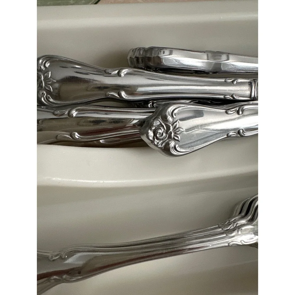 Oneida 1881 Rogers Rose Song Stainless Steel Flatware Set Floral Scrolled Handle